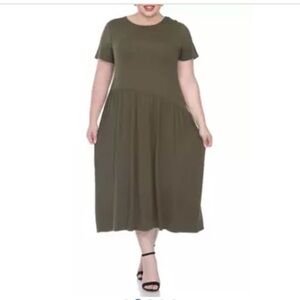 NWT white mark soft plus size short sleeve comfy flowy Olive Green Dress